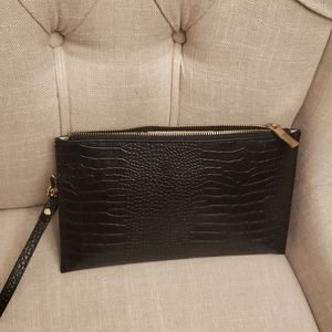 Black Faux Alligator Leather Clutch